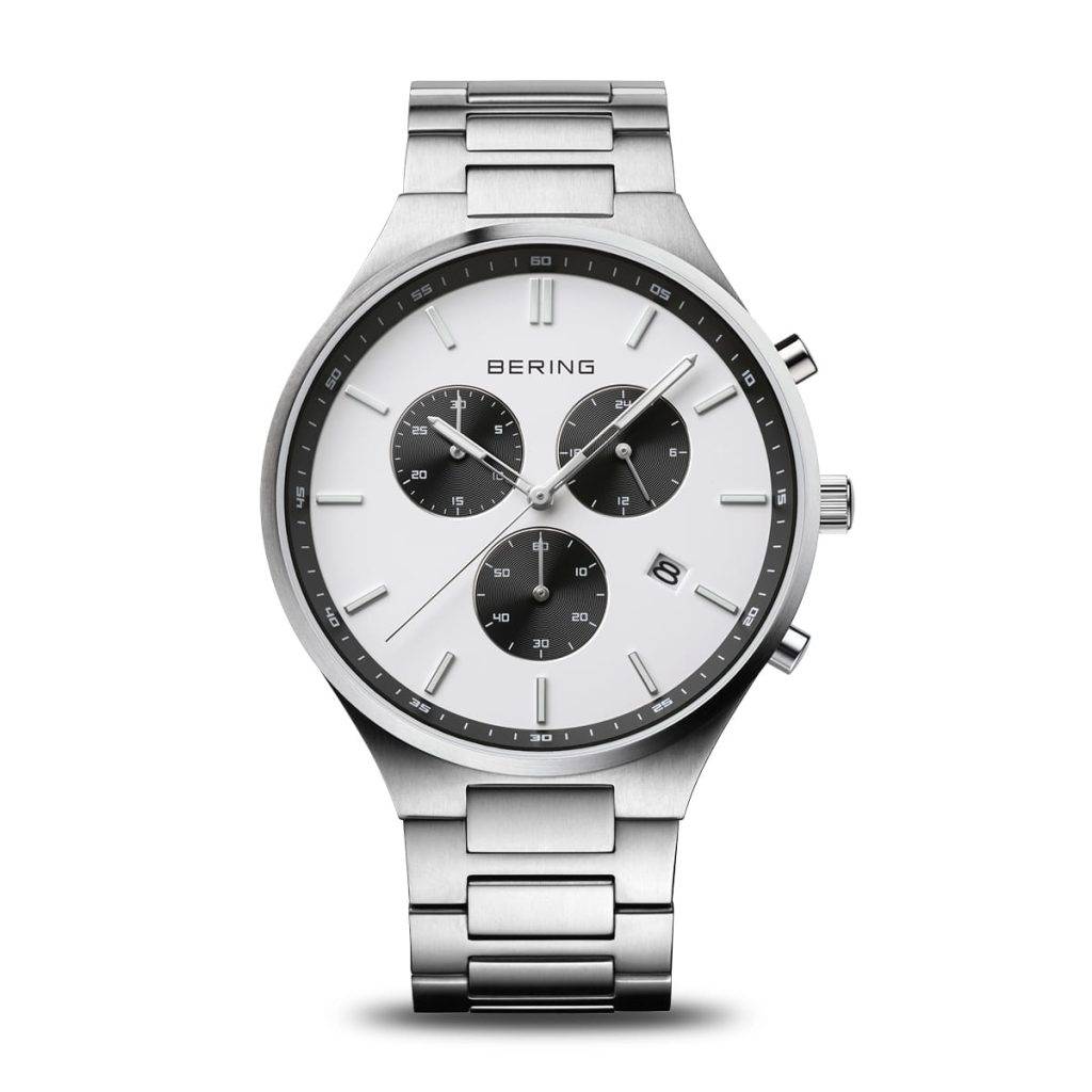 Cronografo da uomo Bering 11743-704 Titanium con quadrante bianco, finitura spazzolata e bracciale in titanio