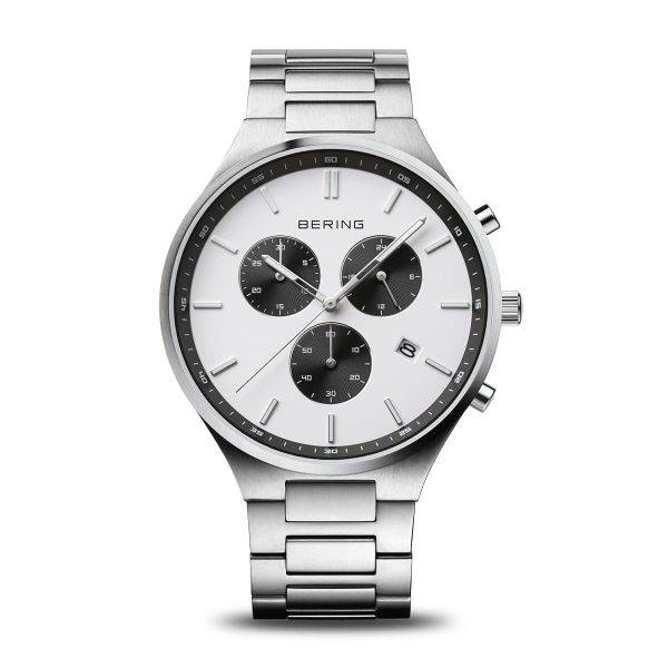 Cronografo da uomo Bering 11743-704 Titanium con quadrante bianco, finitura spazzolata e bracciale in titanio