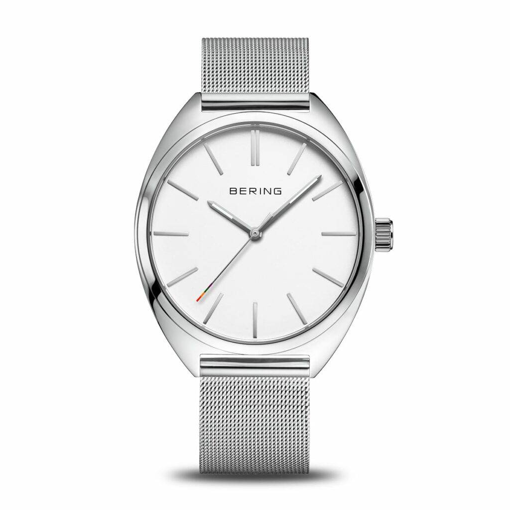 Orologio unisex Bering 127220-40-000 Freedom in acciaio lucido con quadrante bianco e cinturino maglia milanese