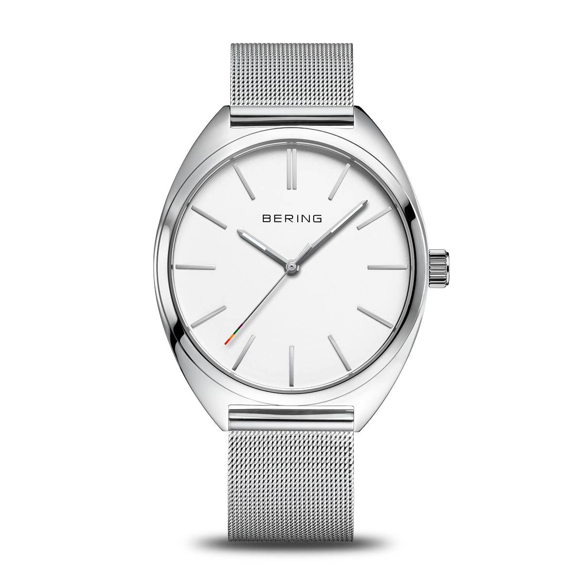 Orologio unisex Bering 127220-40-000 Freedom in acciaio lucido con quadrante bianco e cinturino maglia milanese