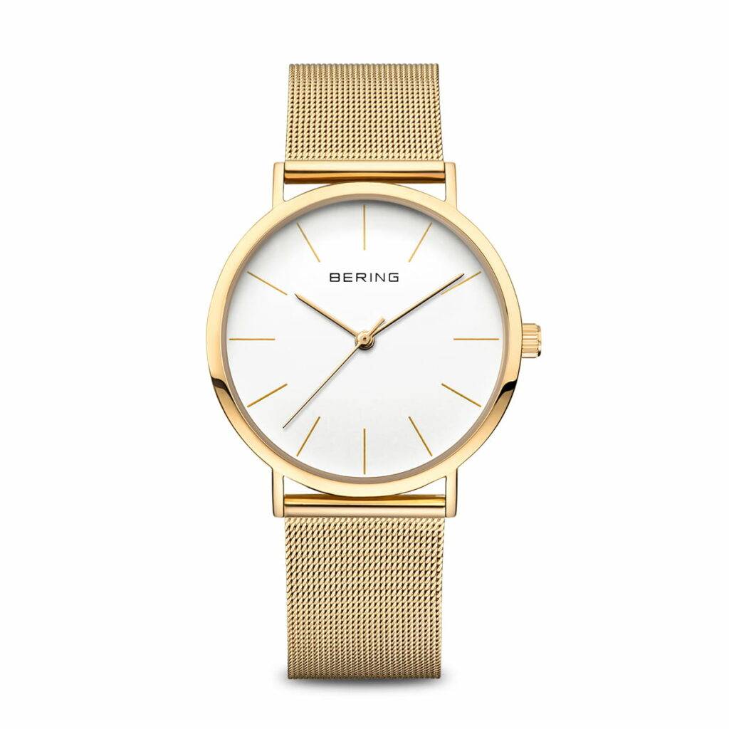 Orologio da donna Bering 13436-334 Classic oro lucido con quadrante bianco e vetro zaffiro curvo