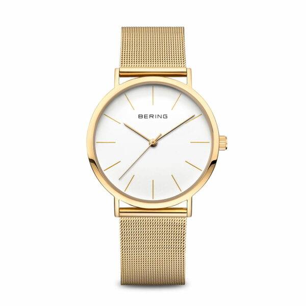 Orologio da donna Bering 13436-334 Classic oro lucido con quadrante bianco e vetro zaffiro curvo