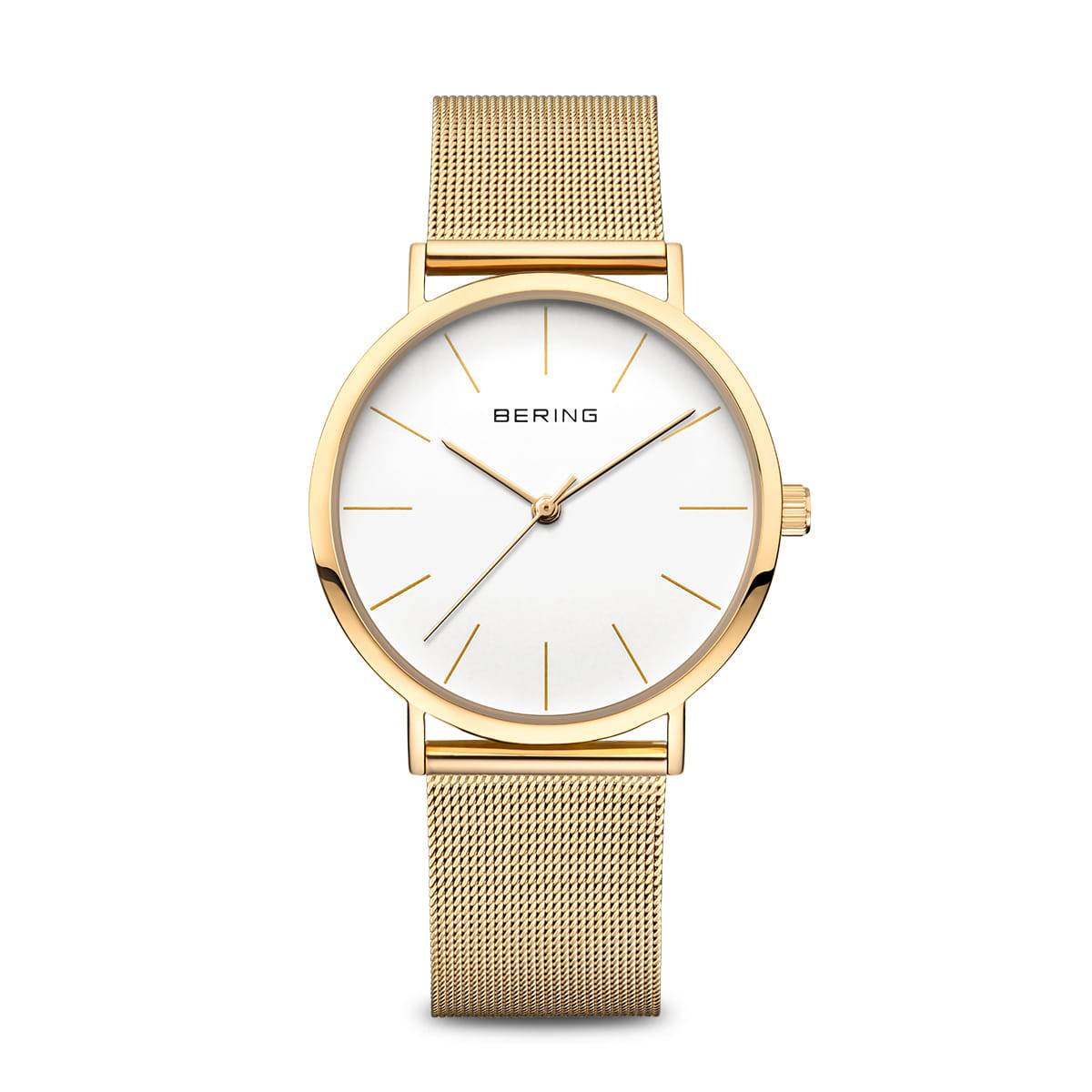 Orologio da donna Bering 13436-334 Classic oro lucido con quadrante bianco e vetro zaffiro curvo