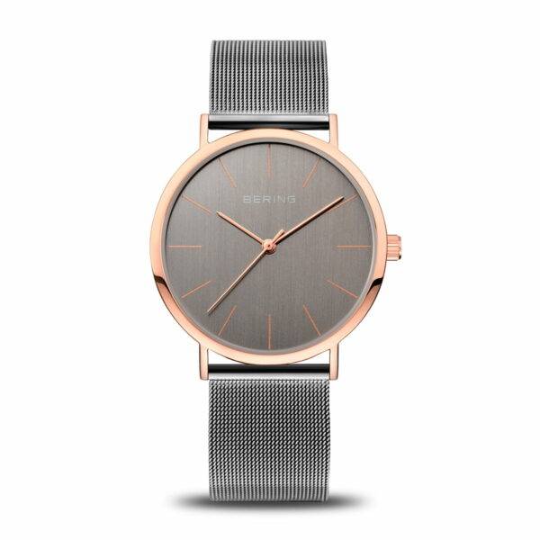 Orologio da donna Bering 13436-369 Classic in oro rosa e grigio con bracciale maglia milanese