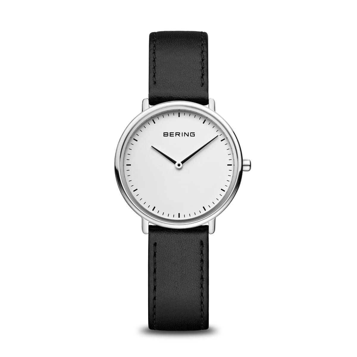 Orologio da donna Bering 15729-404 Ultra Slim con cassa sottile, quadrante bianco e cinturino in pelle nera