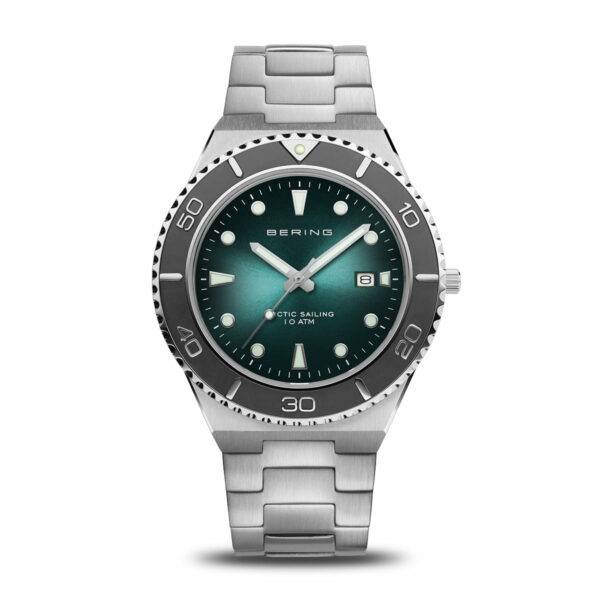 Orologio da uomo Bering 18940-708 Classic con quadrante verde sunray, bracciale in acciaio e vetro zaffiro