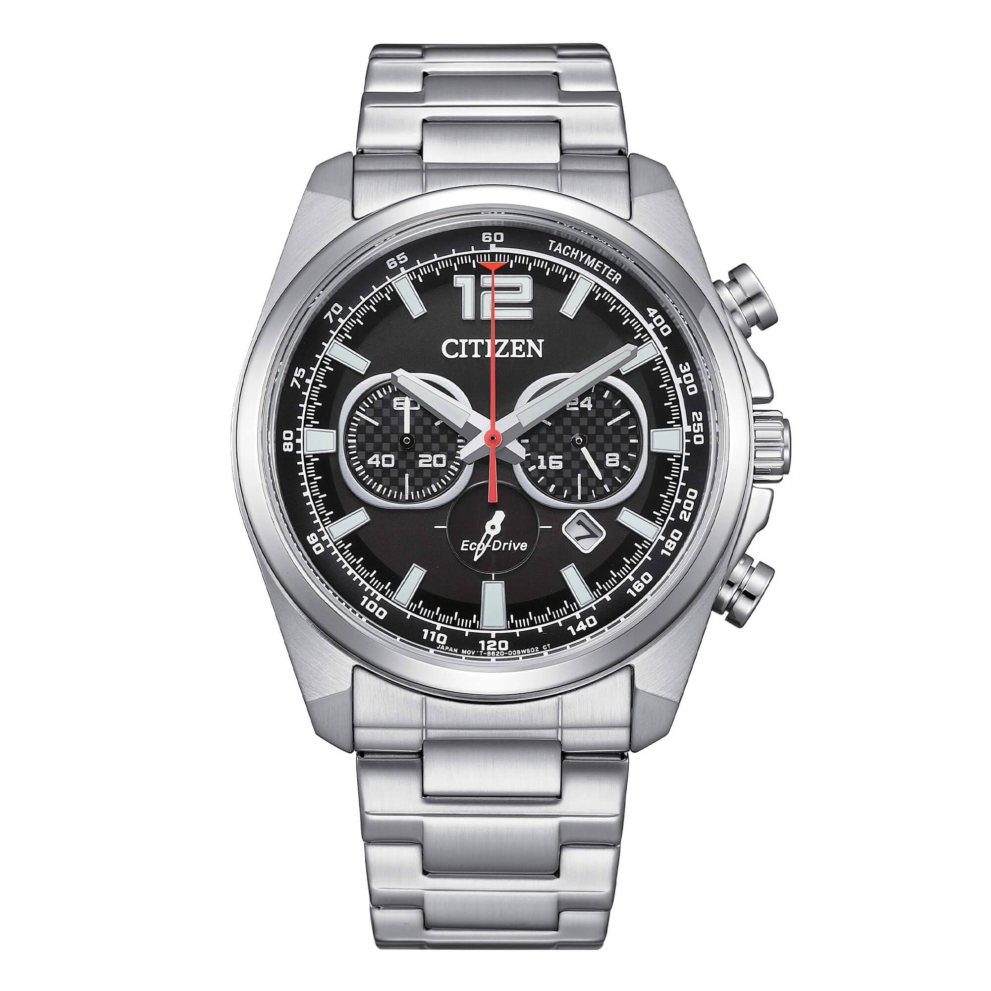 Orologio cronografo Citizen CA4640-50E Racing con quadrante nero, bracciale in acciaio e tecnologia Eco-Drive