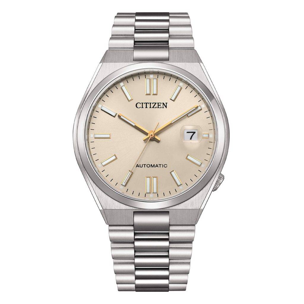 Orologio automatico Citizen NJ0151-88W Tsuyosa con quadrante beige, vetro zaffiro e bracciale integrato