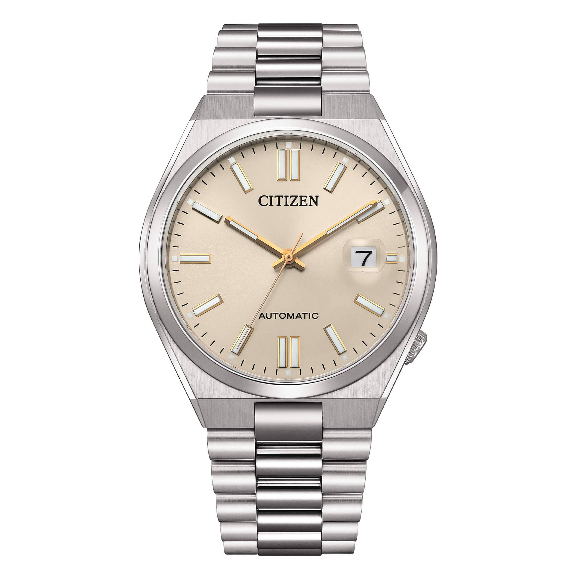 Orologio automatico Citizen NJ0151-88W Tsuyosa con quadrante beige, vetro zaffiro e bracciale integrato