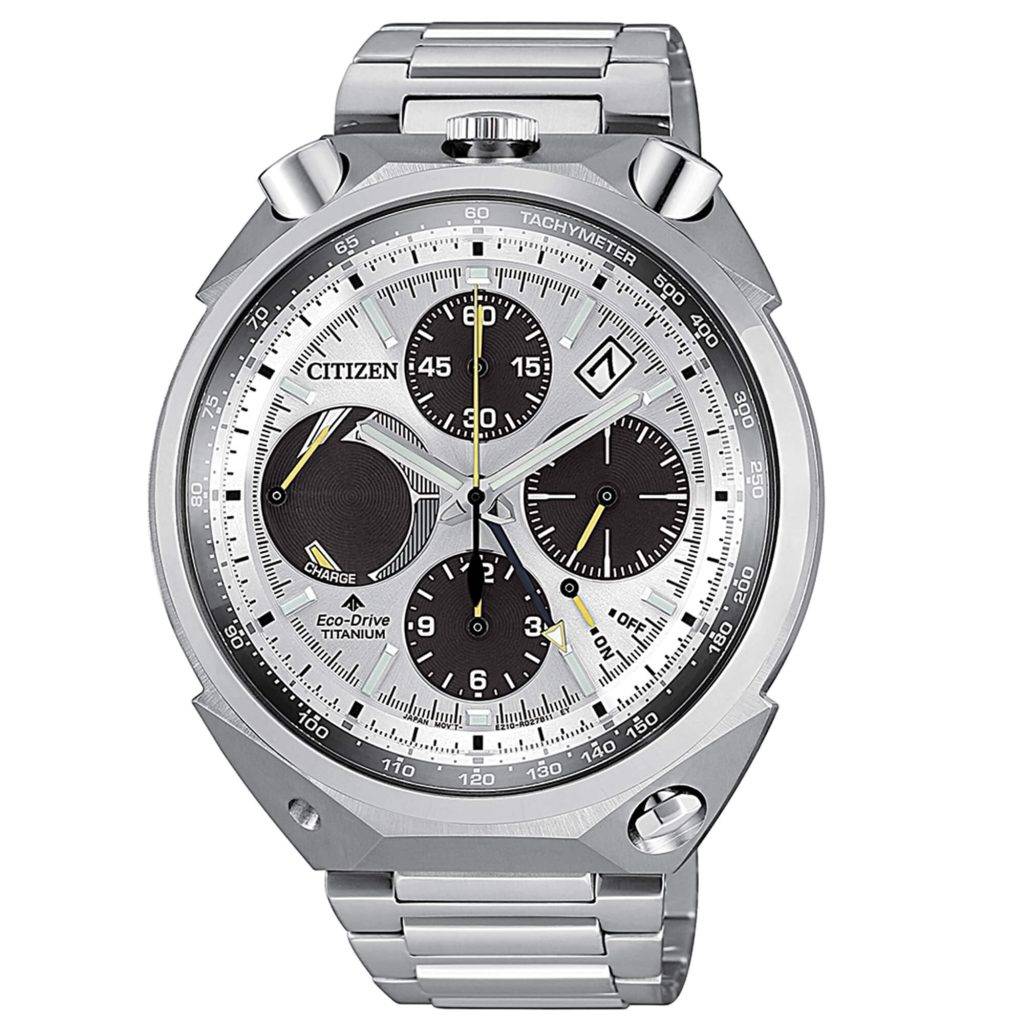 Orologio cronografo Citizen AV0080-88A Bullhead in Super Titanium con quadrante argento sunray
