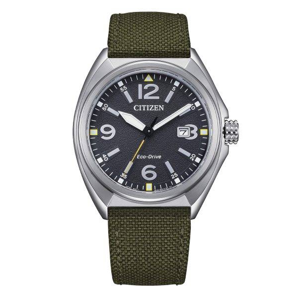 Orologio Citizen AW1571-09E Urban Eco-Drive con quadrante nero e cinturino in nylon verde militare