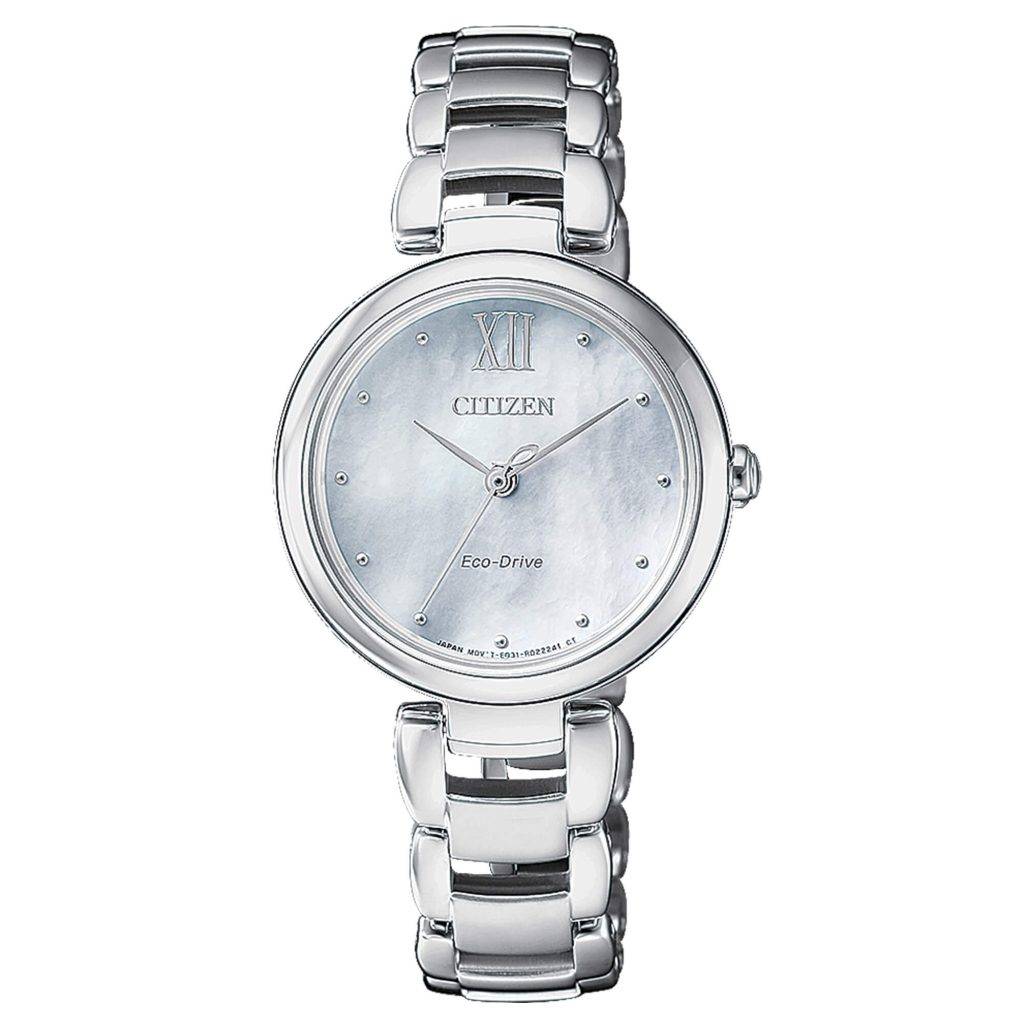 Orologio da donna Citizen EM0530-81D con quadrante in madreperla, vetro zaffiro e bracciale in acciaio