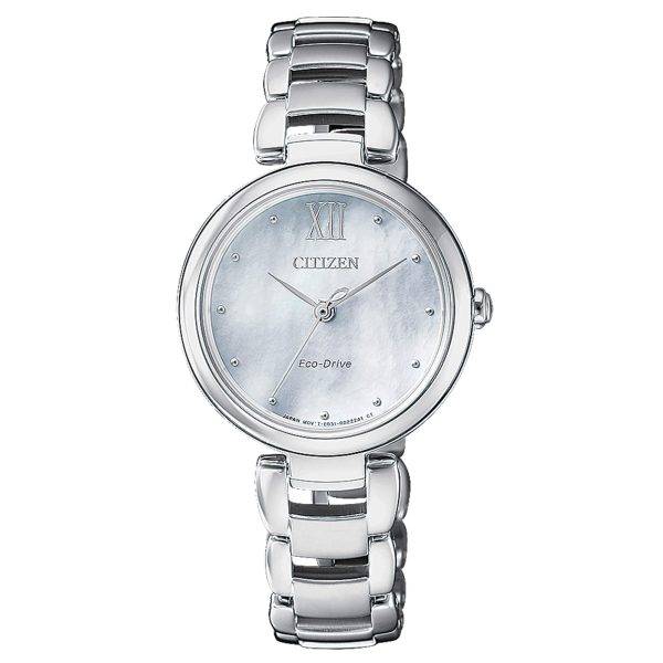 Orologio da donna Citizen EM0530-81D con quadrante in madreperla, vetro zaffiro e bracciale in acciaio