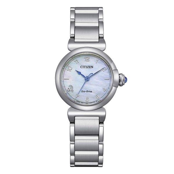 Orologio da donna Citizen EM1130-83D con quadrante in madreperla, diamante naturale a ore 8 e vetro zaffiro sferico