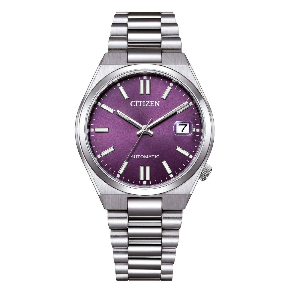 Orologio automatico Citizen NJ0200-50W Tsuyosa con quadrante viola sunray, vetro zaffiro e cassa da 37 mm