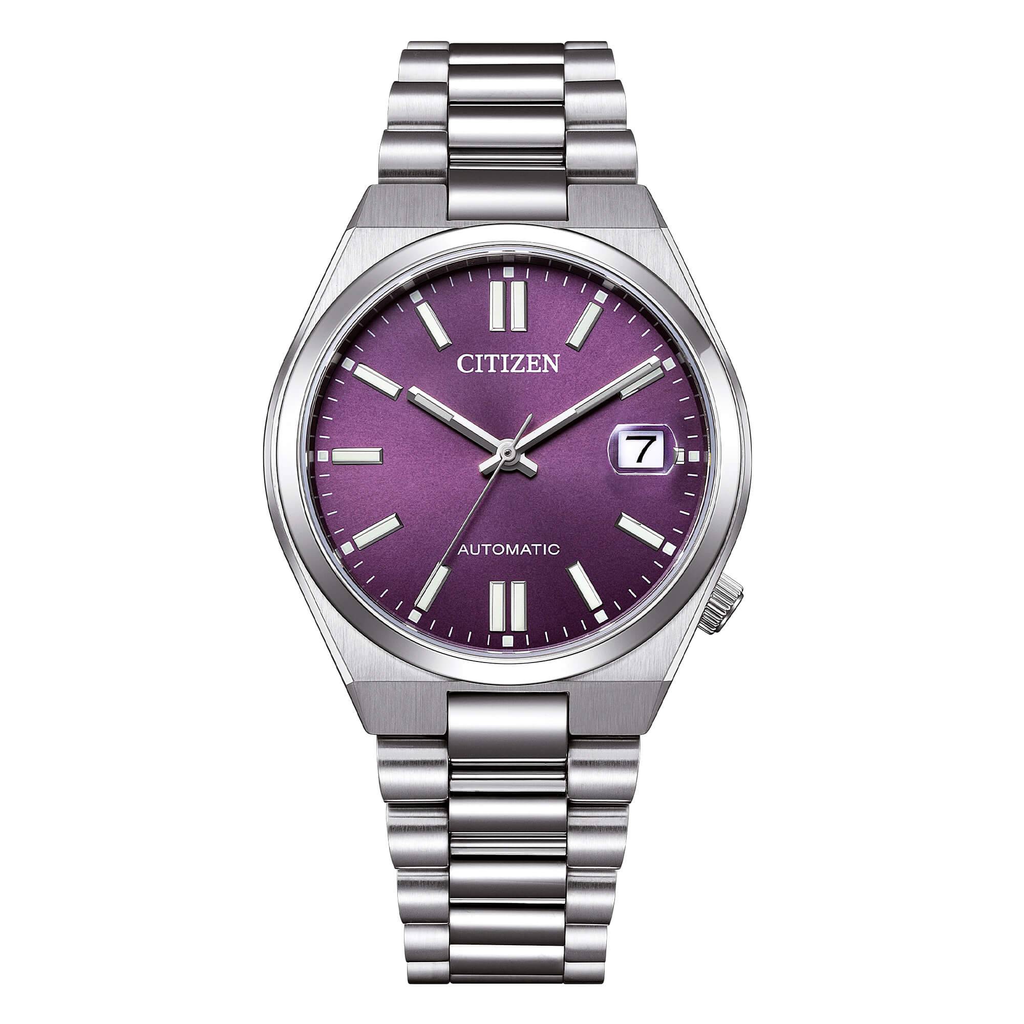 Orologio automatico Citizen NJ0200-50W Tsuyosa con quadrante viola sunray, vetro zaffiro e cassa da 37 mm