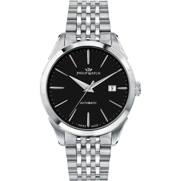 Orologio automatico Philip Watch Roma R8223217001 con quadrante nero e bracciale in acciaio