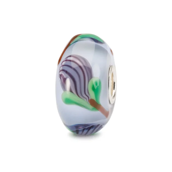 Bead Trollbeads Soffio D'Amore in vetro lilla e verde con anima in argento 925.