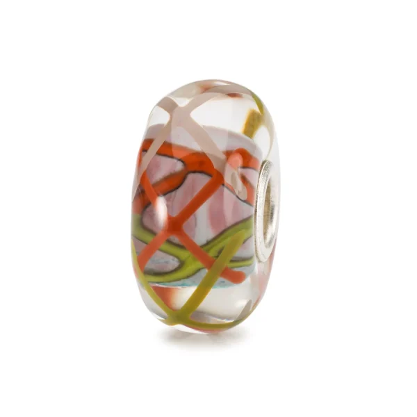 Bead Trollbeads Vento D'Amore in vetro multicolore con trame intrecciate e anima in argento 925.