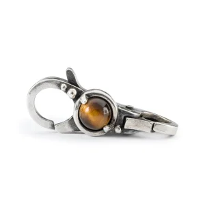 Chiusura della Volontà Trollbeads in argento 925 con inserto in pietra dura occhio di tigre.