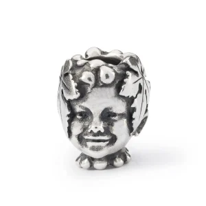 Bead Trollbeads Bacco in argento brunito raffigurante il volto della divinità con foglie di vite.
