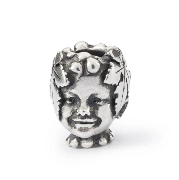 Bead Trollbeads Bacco in argento brunito raffigurante il volto della divinità con foglie di vite.