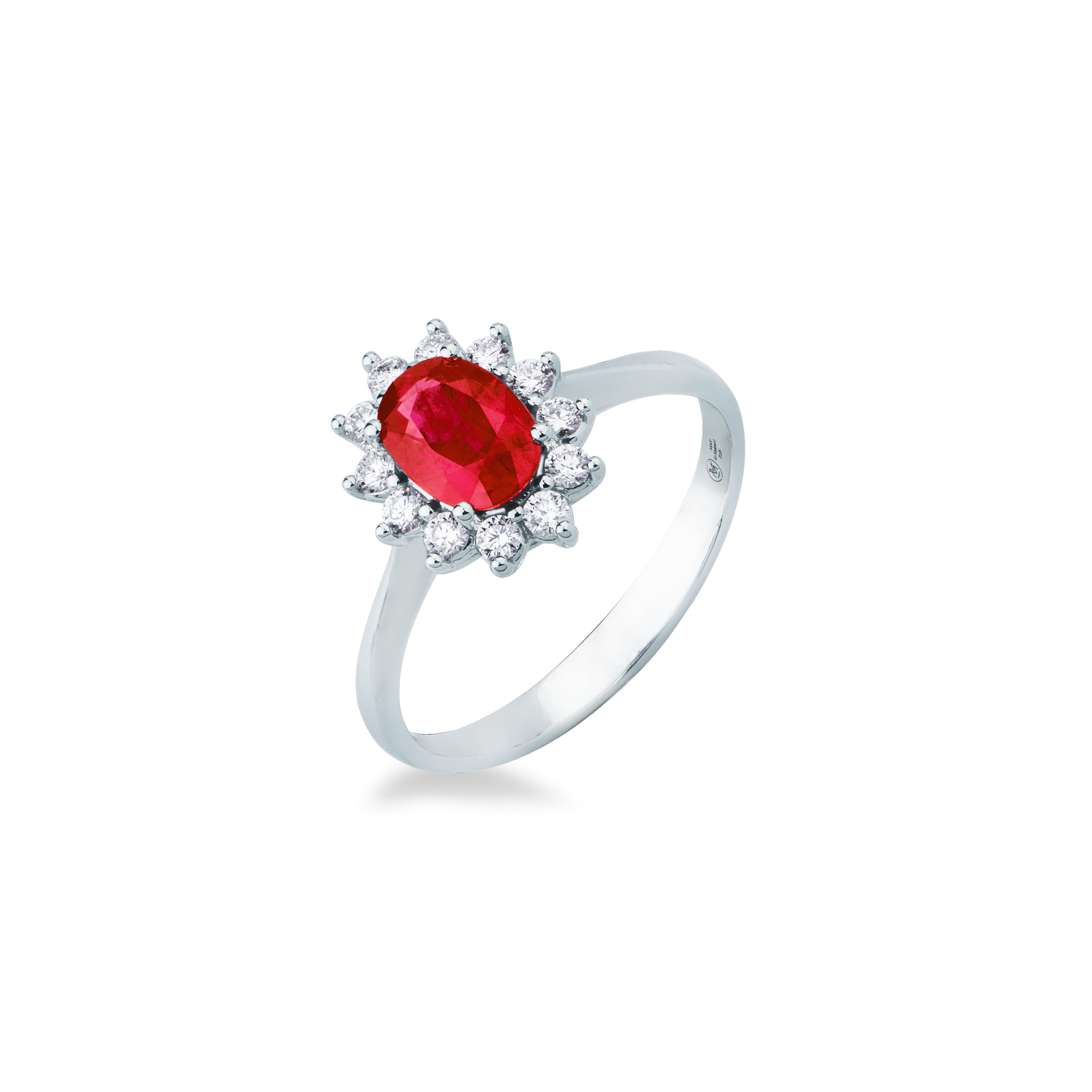 Anello Kate con rubino e diamanti taglio brillante Mirco Visconti in oro bianco.