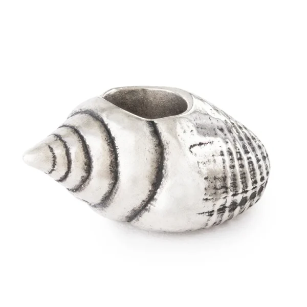 Bead Trollbeads Eco dell'oceano in argento 925 a forma di conchiglia a spirale con finitura brunita.