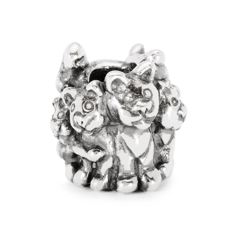 Bead Trollbeads Famiglia di gattini in argento 925 brunito con dettagli realistici.