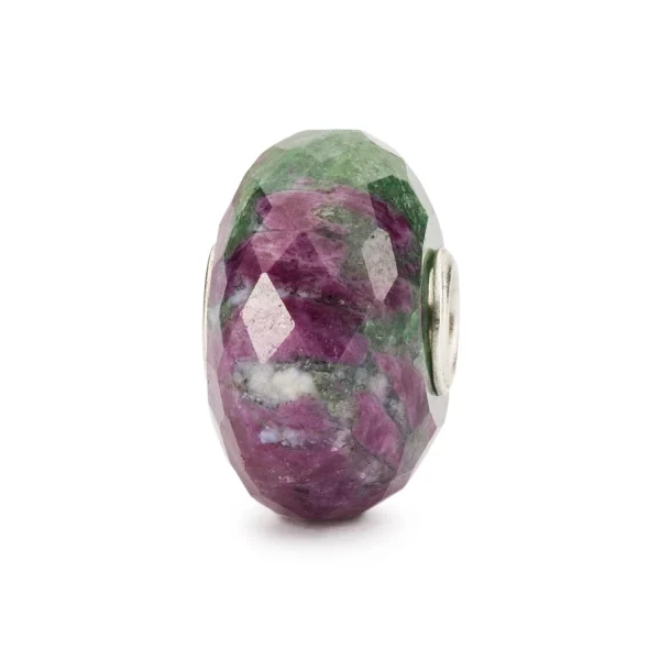 Bead Trollbeads Rubino Zoisite sfaccettato con sfumature verdi e magenta e anima in argento 925.