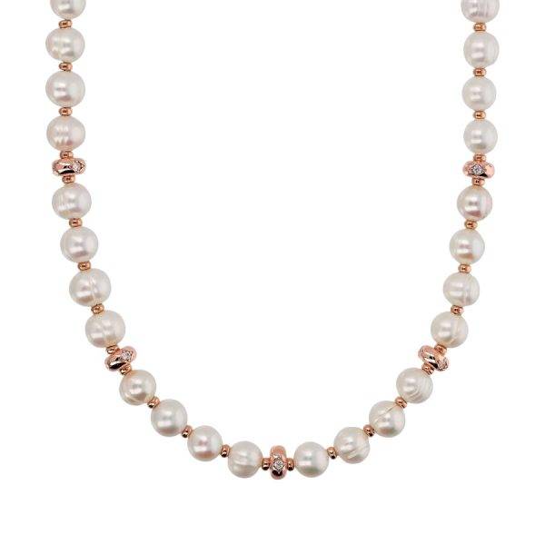 Collana Bronzallure con perle bianche naturali e inserti in lega Golden Rose.