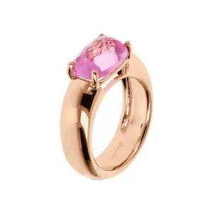 Anello Bronzallure a fascia in Golden Rosé con pietra rettangolare rosa taglio mosaico 8x5mm