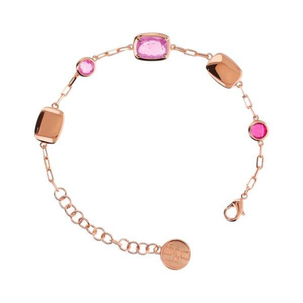 Bracciale Bronzallure con pepite e Prisma Gem in tonalità rosa con maglia a catena Golden Rose.