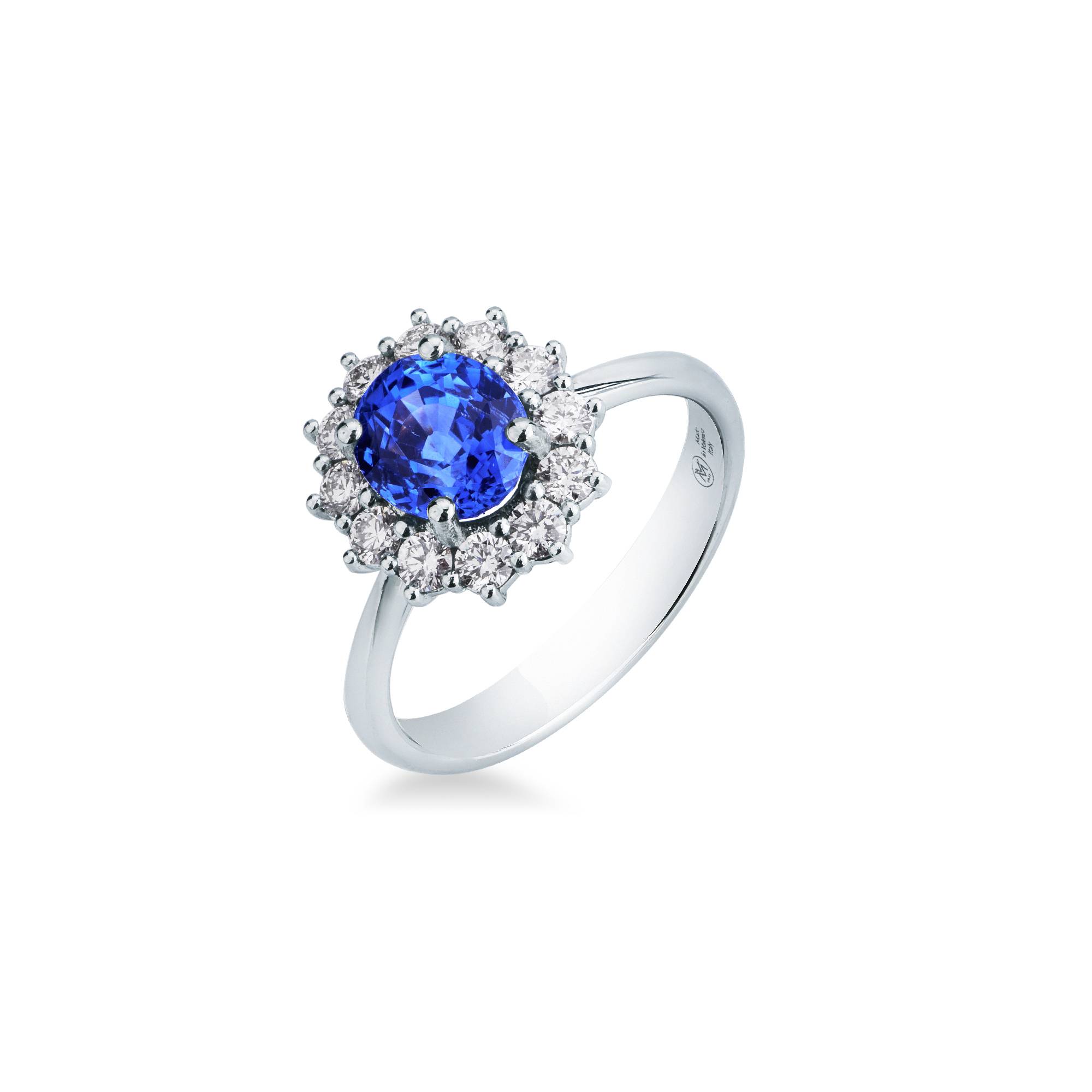 Anello Mirco Visconti in oro bianco con zaffiro e diamanti taglio brillante