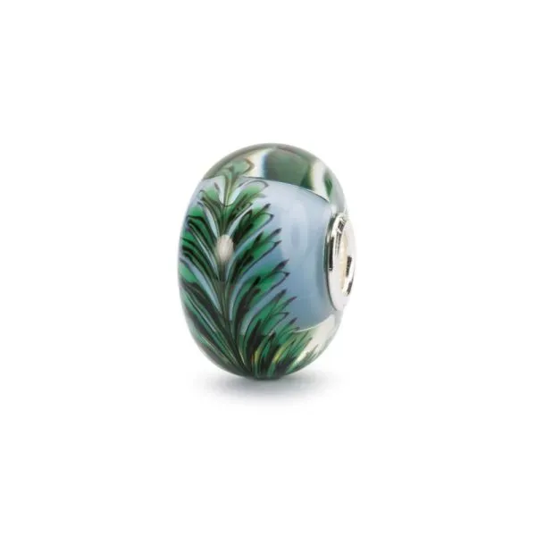 Bead Trollbeads Albero Della Saggezza in vetro di Murano verde e azzurro con anima in argento 925.