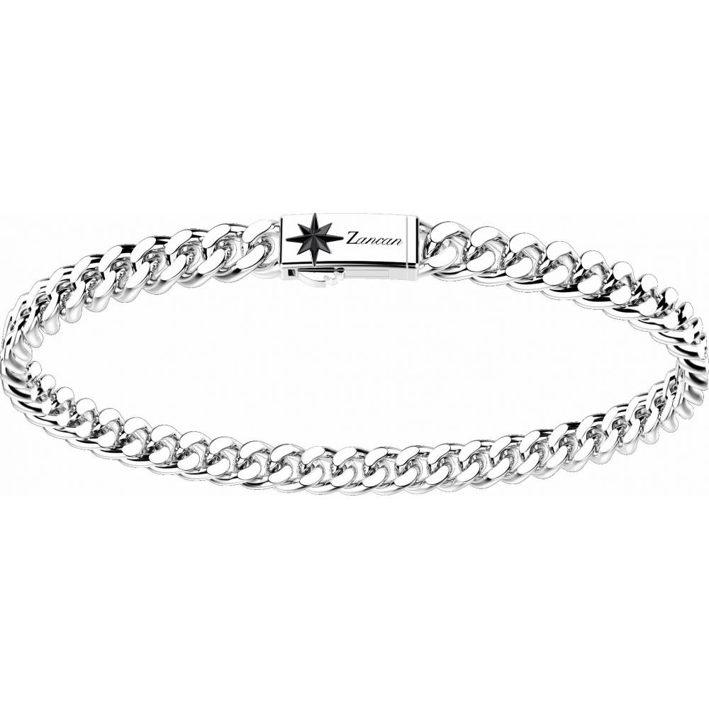 Bracciale Zancan maglia cubana in argento lucido con dettaglio rosa dei venti sulla chiusura.
