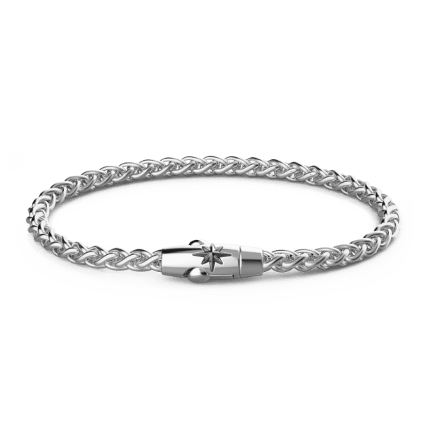 Bracciale Zancan maglia ritorta in argento e dettaglio logo rosa dei venti nero.
