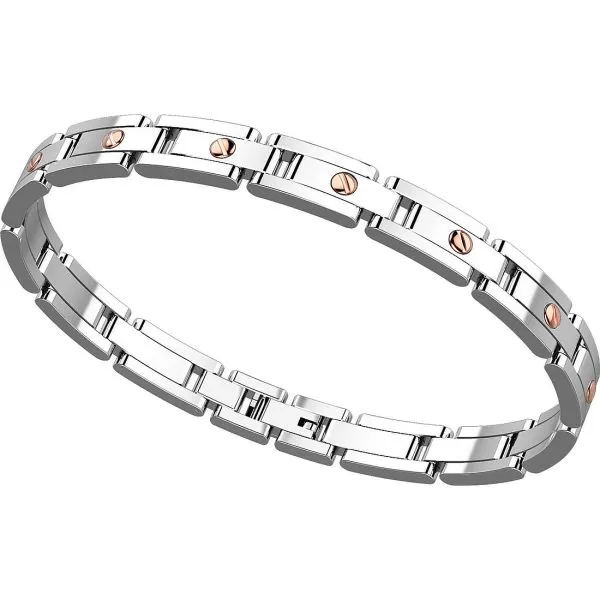 Bracciale Zancan in acciaio chirurgico 316L con maglie e inserti in acciaio rosa.