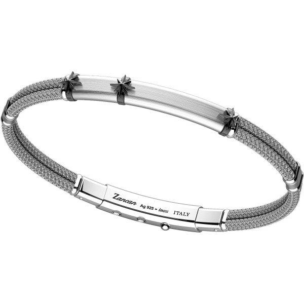 Bracciale Zancan in kevlar grigio con placca in argento satinato e simboli nautici.