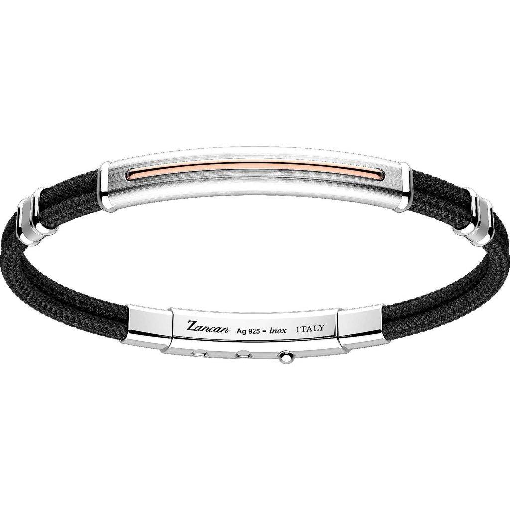 Bracciale Zancan in kevlar nero, placca in argento 925 e oro rosa 18kt.