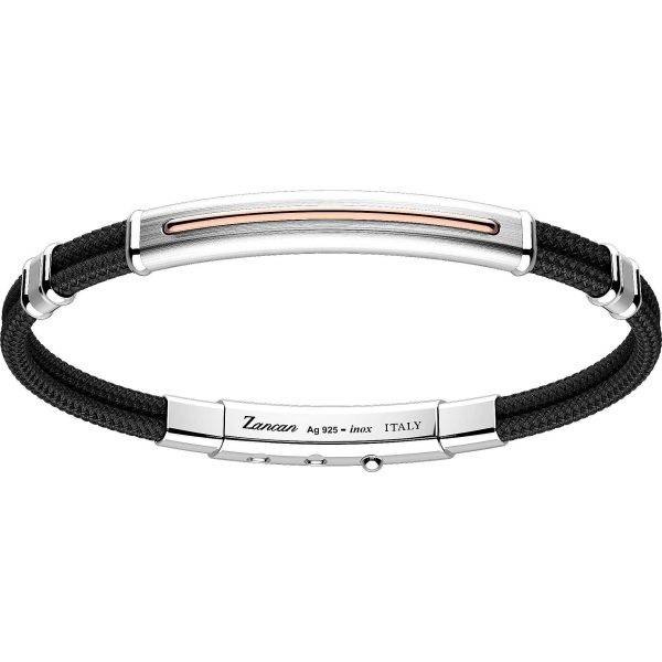 Bracciale Zancan in kevlar nero, placca in argento 925 e oro rosa 18kt.