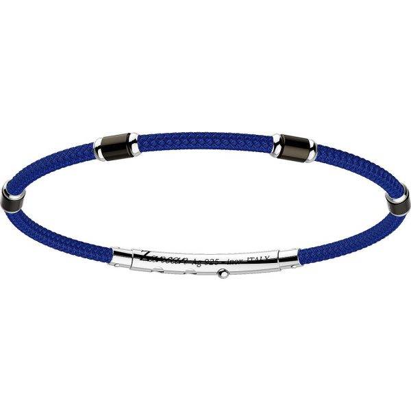 Bracciale Zancan in kevlar blu intrecciato con placca in argento PVD nero.