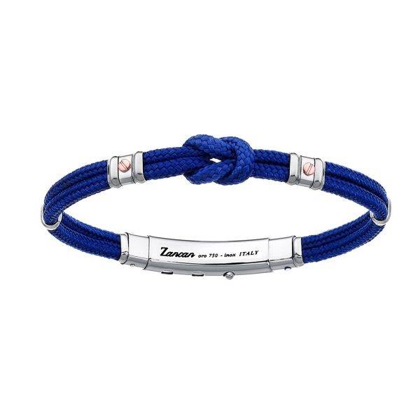 Bracciale Zancan in kevlar blu navy con nodo in argento e dettagli in oro rosa 18kt.