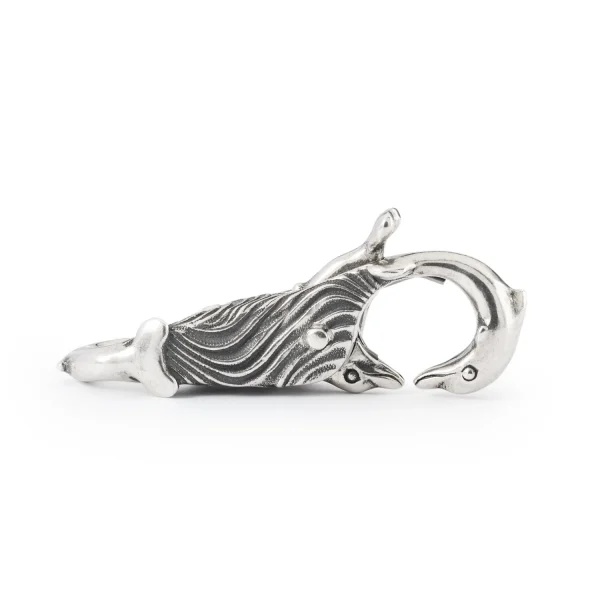 Chiusura Delfini Spensierati Trollbeads in argento 925 con lavorazione brunita.