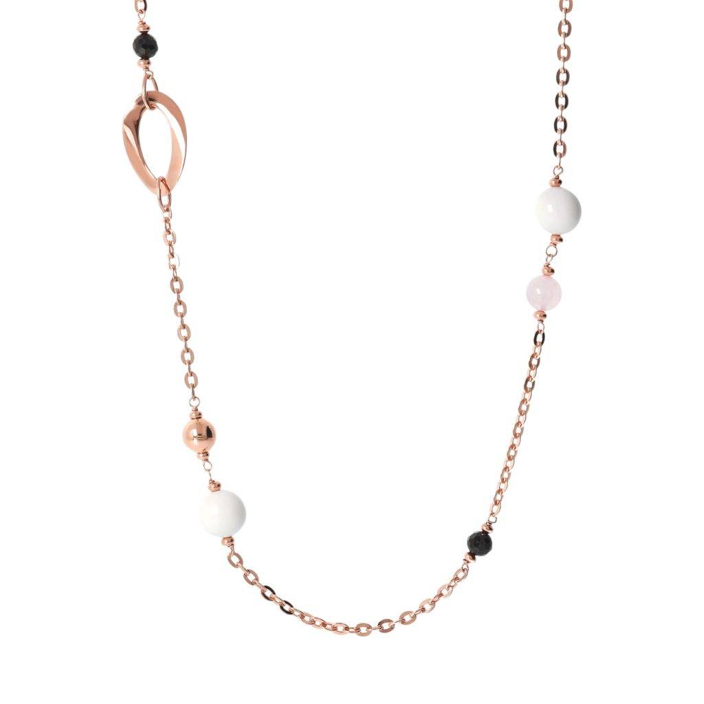 Collana Bronzallure con quarzo perla onice in Golden Rose lunga 94 cm