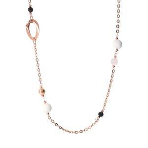 Collana Bronzallure con quarzo perla onice in Golden Rose lunga 94 cm