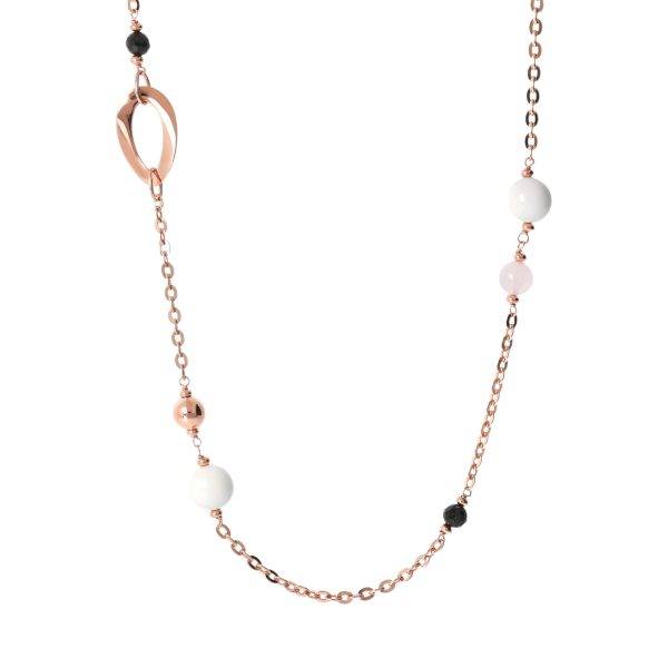 Collana Bronzallure con quarzo perla onice in Golden Rose lunga 94 cm