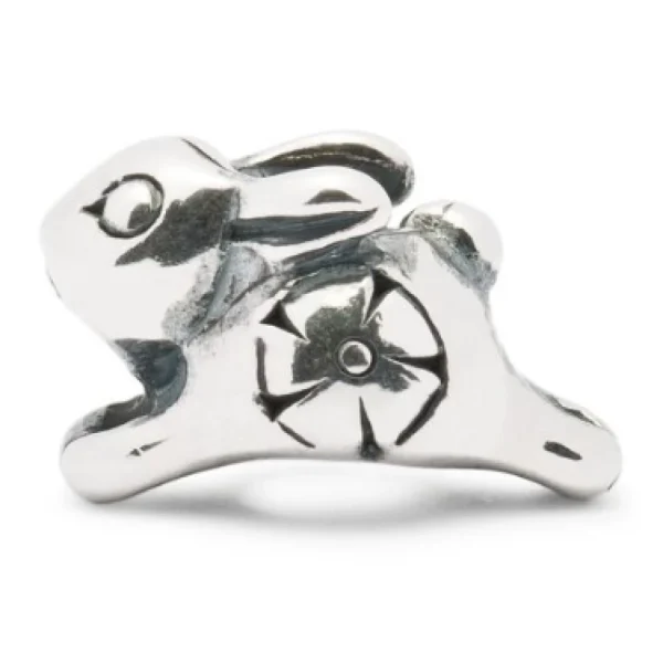 Bead Trollbeads Coniglietto Vivace in argento 925 lucido con decoro floreale laterale.