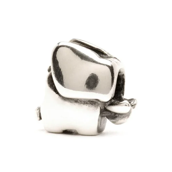 Bead Trollbeads Elefantino in argento 925 con proboscide sollevata in segno di fortuna.