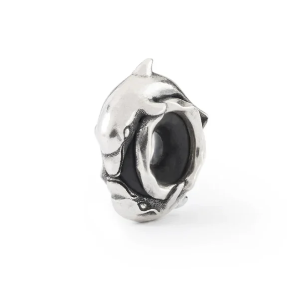 Stop Delfini Spensierati Trollbeads in argento 925 con interno in gomma nera.